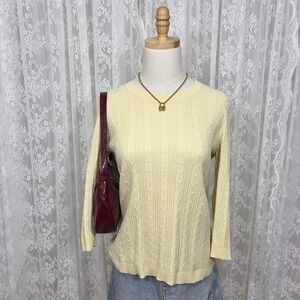 Y2K Baby Yellow Cable Knit Sweater Womens M Preppy Coquette Fall Wear‎